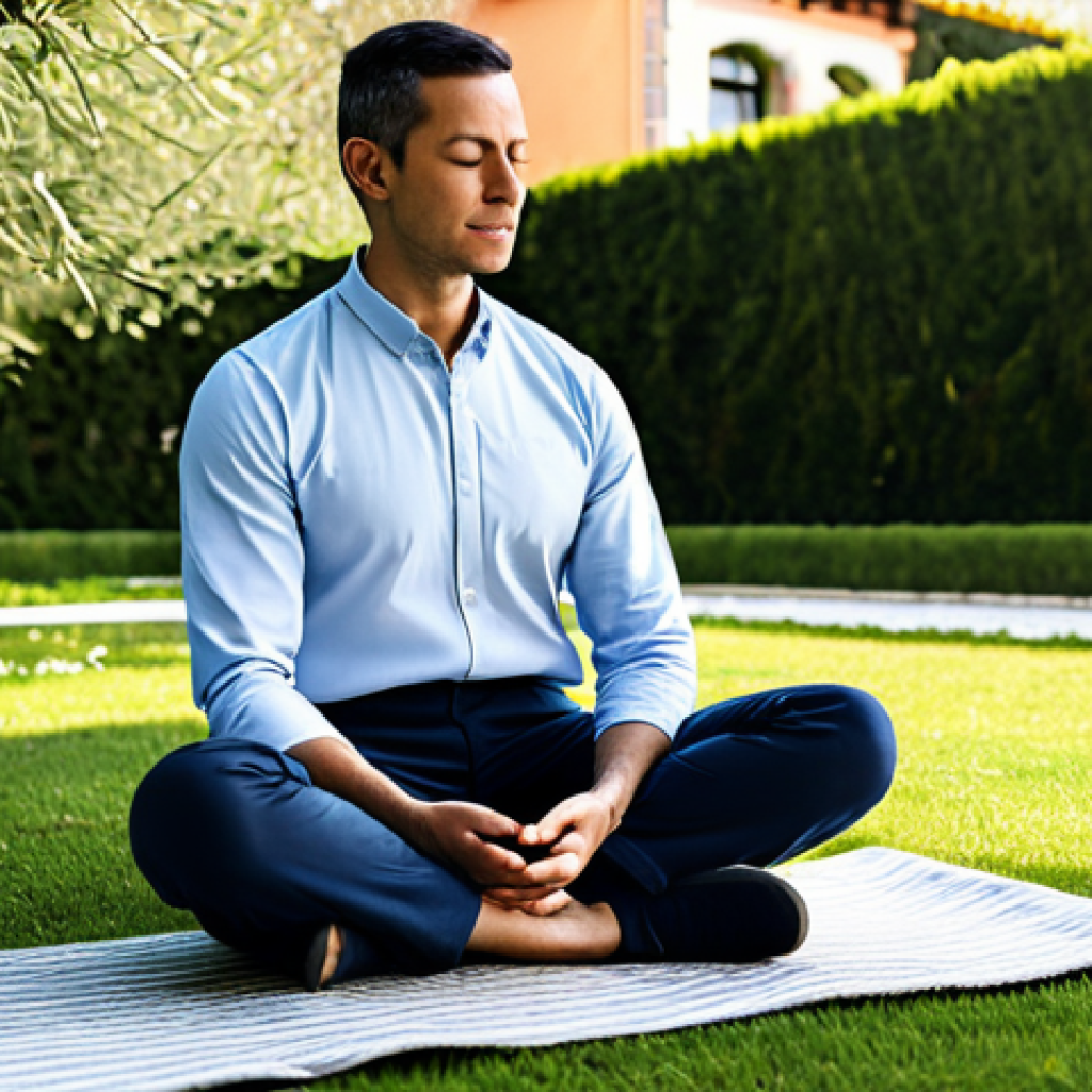 Personalized Meditation Experience**
"A serene individual, fully clothed, meditating outdoors in a sunny Spanish garden, using a mobile app with a calming interface displayed on a modern smartphone. The app shows personalized recommendations based on mood and stress levels. Emphasis on relaxed posture and natural light. Safe for work. Professional photography. Perfect anatomy, natural proportions, modest clothing, appropriate attire, family-friendly, high resolution, detailed skin texture."
**